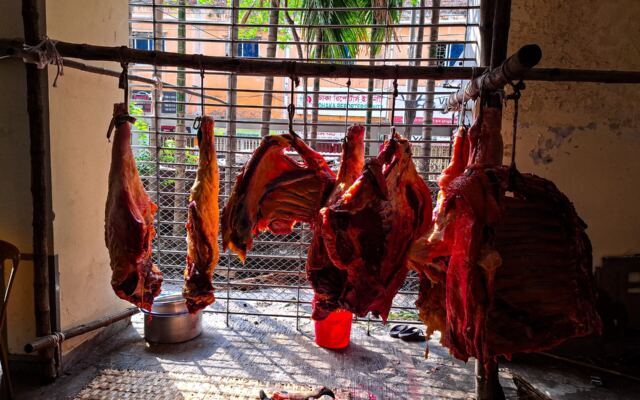Fresh Qurbani meat ready to be shared with families in Bangladesh